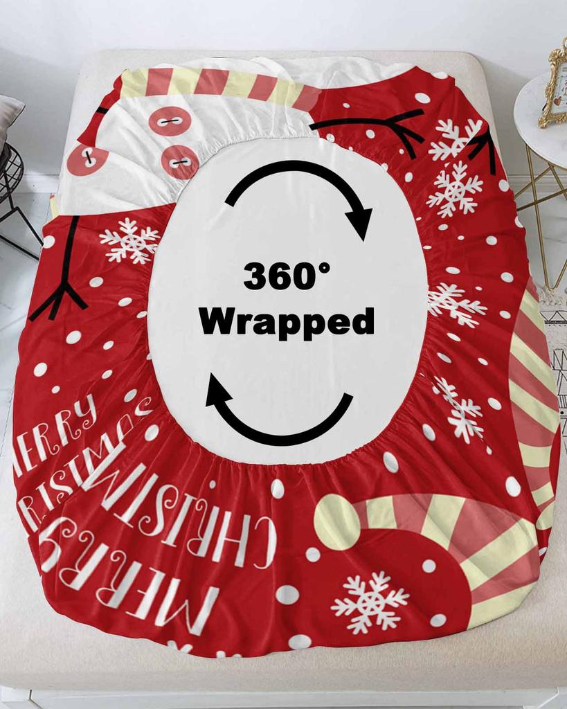 Christmas Snowman Pattern Snowflake Queen Size Bed Mattress Fitted sheet Elastic Rubber Band Non-slip Bed Sheet Pillowcase Set