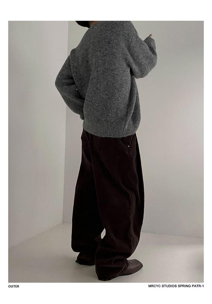Men's Autumn Mohair Sweater - Casual Korean Style, Loose Fit, Round Neck Pullover