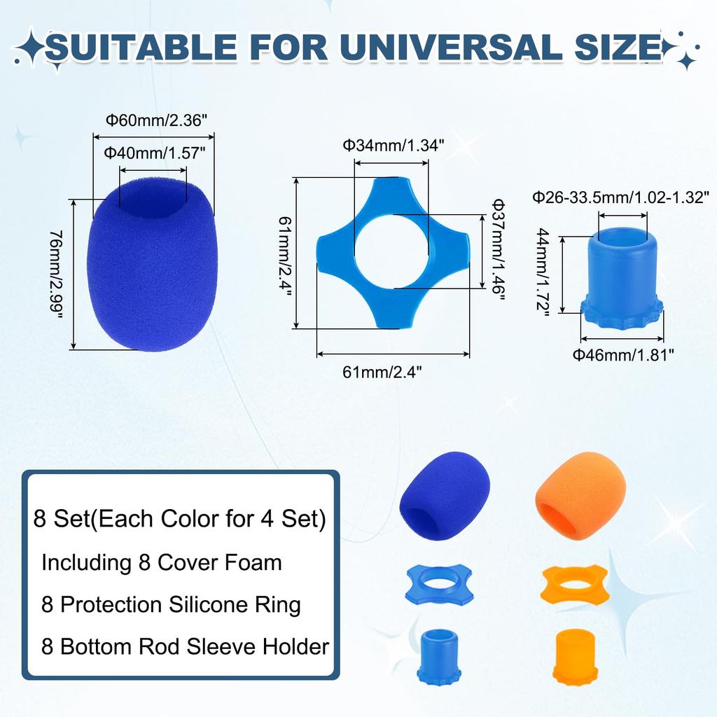 Uxcell 8-Piece Set Microphone Covers, Foam Microphone Covers, 1.34-inch Microphone Protection with Silicone Ring and Anti-Tip Bottom Sleeve Holder,