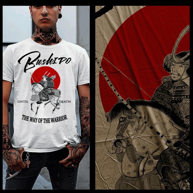 

Samurai t-shirt Japanese warrior katana Bushido Japan code Ronin sword XL white 4XL
