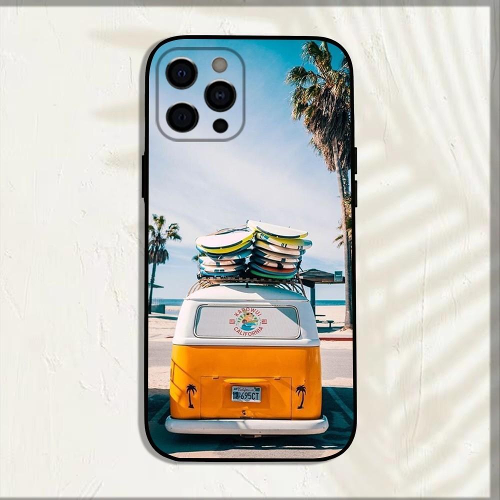 Combi Van Surf Phone Case For iPhone 15,14,13,12,11,Pro,X,XS,Max,XR,Plus,Mini Soft Black Cover