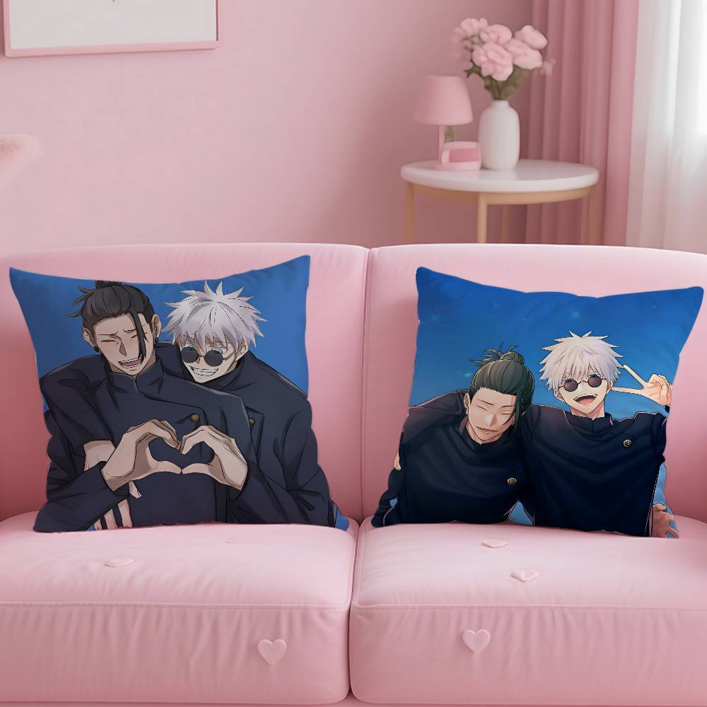 Hot Anime J-Juiutsu Kaisen Pillow Case Anti-dustmite Pillowcase Invisible Zipper Silky Short Plush Sofa Cushion Cover