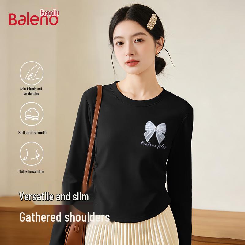 Baleno Women s Slim Fit Long Sleeve Top with Yarn Bow S