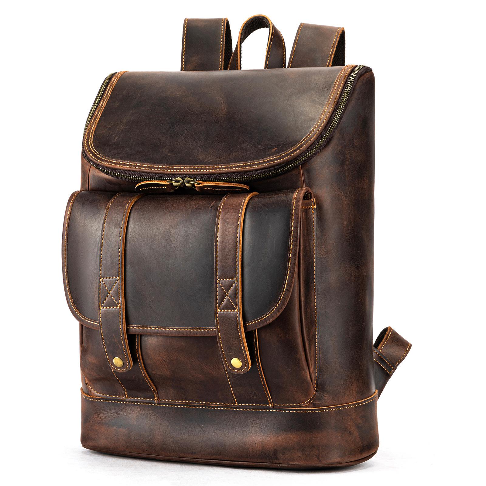 

Мужской рюкзак в стиле ретро из натуральной кожи, повседневный рюкзак большой вместимости, деловая сумка для ноутбука One Size кофейный