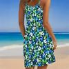 Women Plus Size Scoop Neck Thin Strap Sleeveless Printed Orange Loose Curved Hem Beach Dress