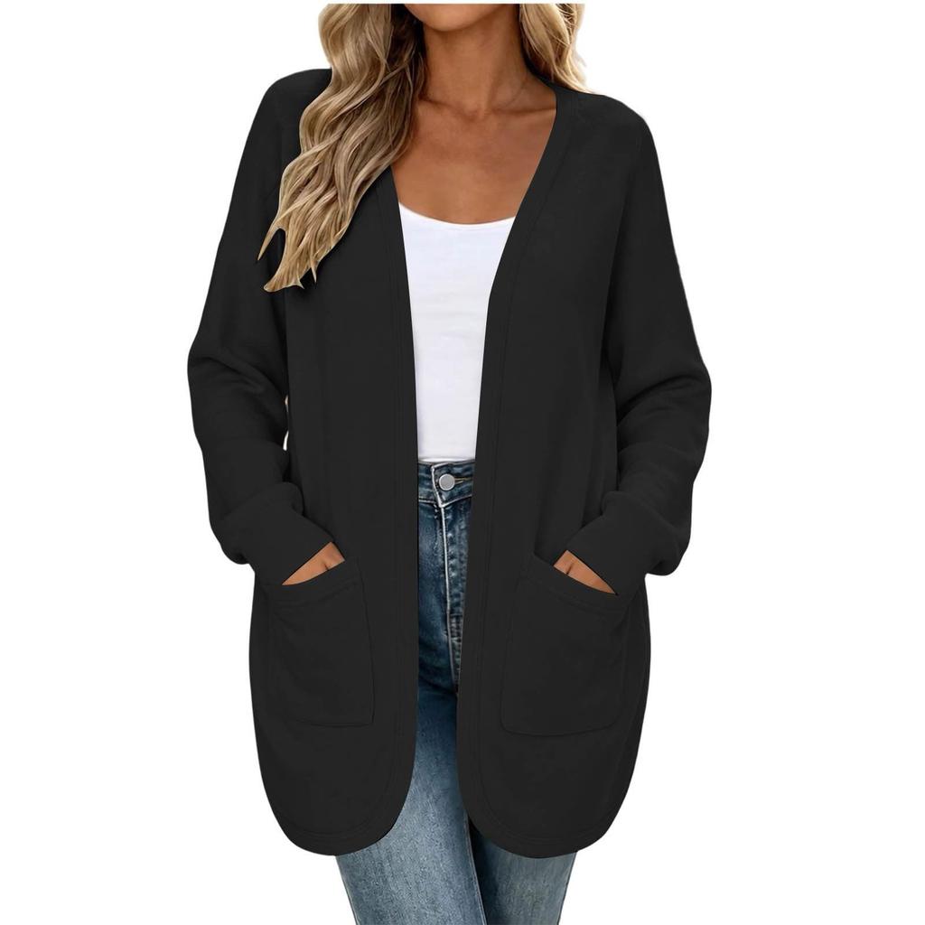 Women's Color V-Neck Long Sleeve Knit Cardigan Jacket for Fall Winter Casual Wear