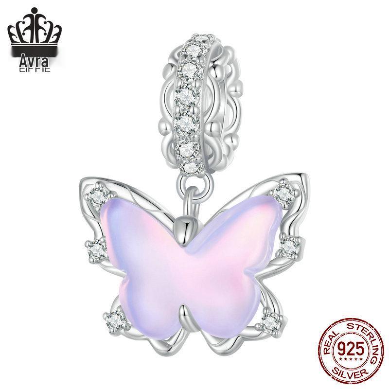 S925 Sterling Silver Exquisite Butterfly Tassel Beaded Pendant for DIY Jewelry
