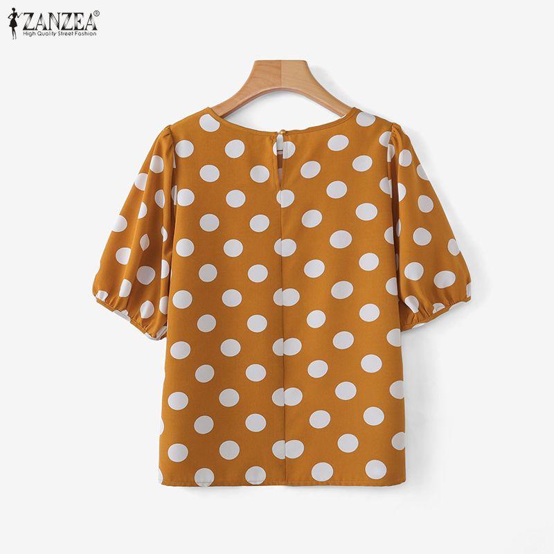 ZANZEA Blusa Casual da Donna a Pois con Scollo Rotondo e Maniche Corte