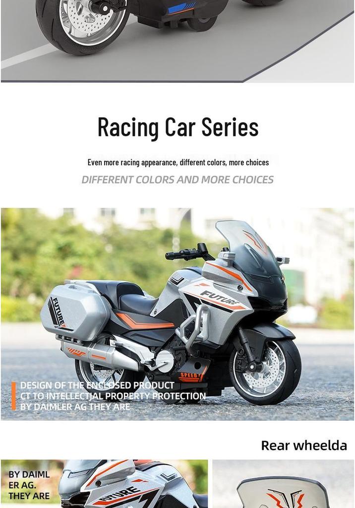 1:10 Alloy Police Motorcycle Pull-Back Toy with Lights & Sound - Gift Box Racing Model