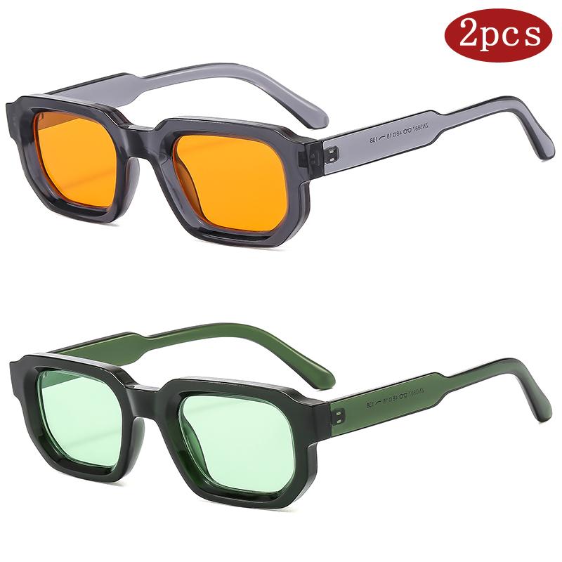 2pcs Vintage Small Rectangle Frame Sunglasses Fashion Brand Sun Glasses Luxury  Design UV400 Shades Eyewear Women Goggles