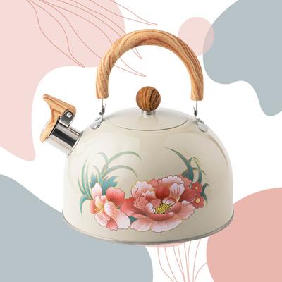 New Stainless Steel Whistle Kettle, Peony Flower Boiling Water Pot, High-capacity Tea Kettle, Household Kitchenware, 3L