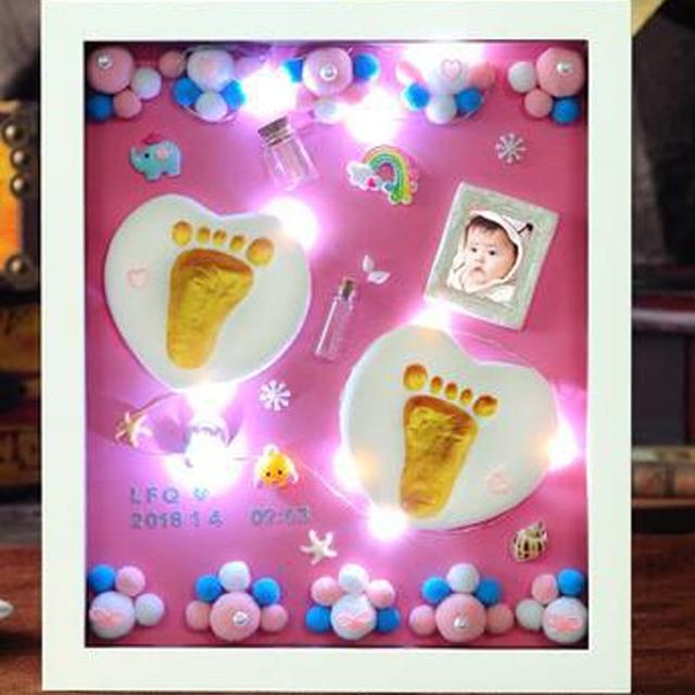 Newborns Foot Print Photo Frame 3D Foot Print Molds Photo Frame Baby Molds With Light Soft Clay DIY Handprints Infant Souvenir
