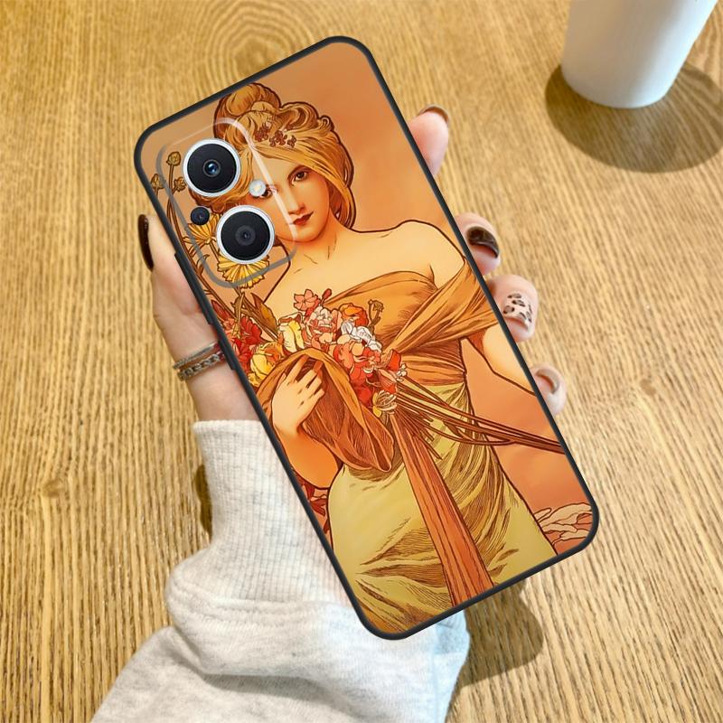 Vintage Alphonse Mucha Art Funda For OPPO Reno 7 8 Lite 14 F 13F 12F 11F 13 12 11 10 Pro OPPO Find X9 X8 X6 X5 Pro Case