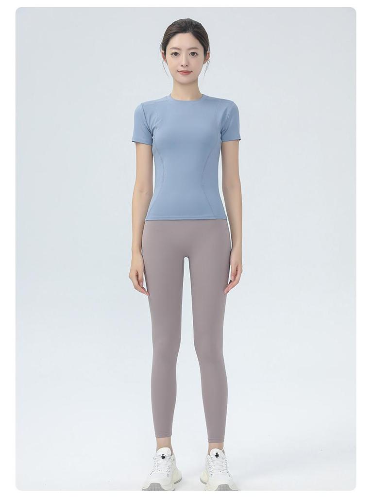 Women's Short Sleeve Yoga Top - Slimming, High-Elasticity, Nude Feel for Fitness, Sports, Running, and Pilates