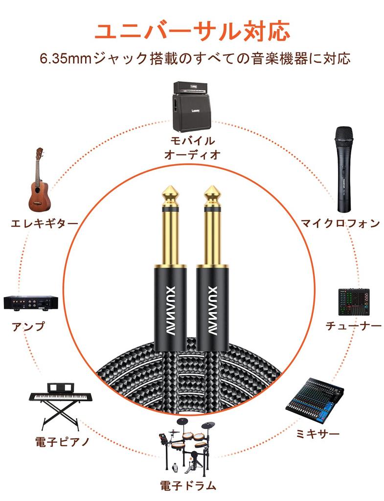 VANAUX Guitar Cable, 6.35mm Shielded Cable with Guitar Seal, TS Stereo Plug to Mono, Compatible with Electric Guitars, Basses, Mixers, Keyboards, and