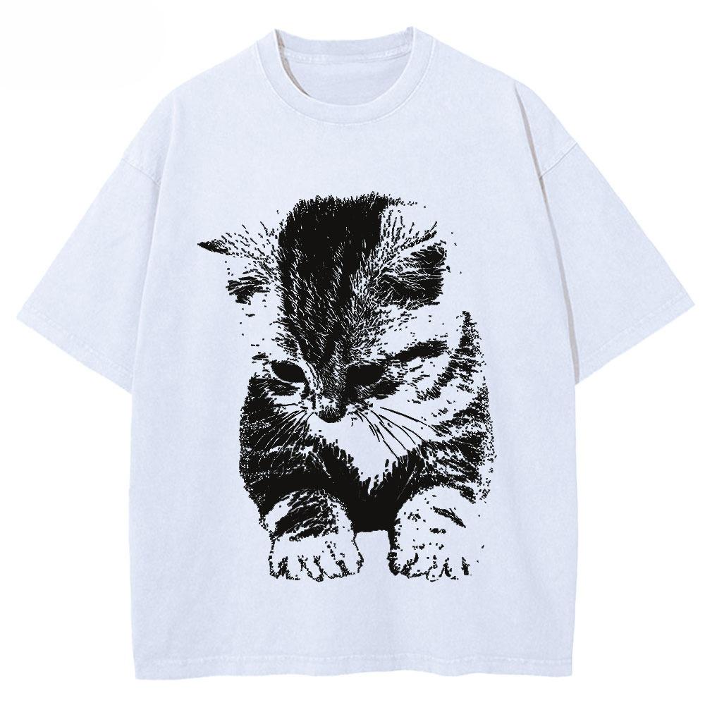 El Gato Trauriges Kätzchen Lustiges Meme Traurig Weinend Munchkin Katze Trendiges T-Shirt Für Unisex Unisex Baumwoll-T-Shirts Kurzarm-Oberteile Lässiges Oberteil