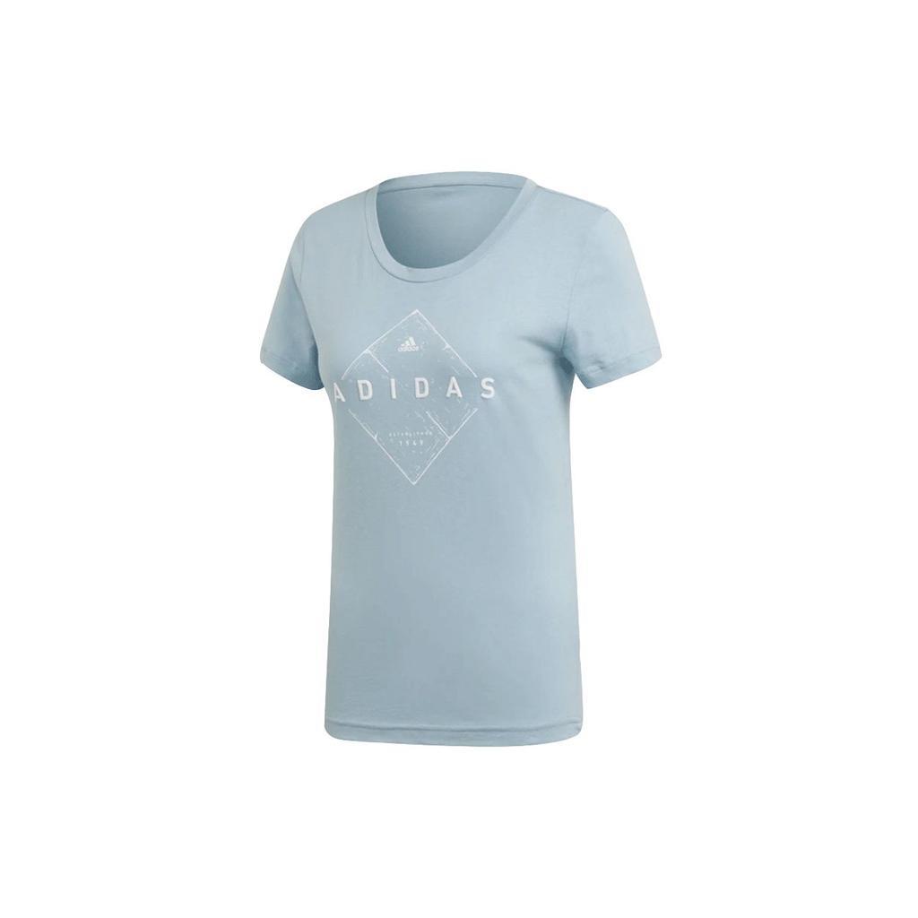 Adidas Logo Graphic Breathable Short Sleeve T-Shirt Women Tops Blue DV3011
