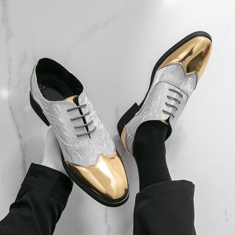 Men Derbys Gold Silver Wedding Dress Dance Shoes Leather Shoes Business Formal Shoes Tuxedo Prom Blazers Shoes Large Size