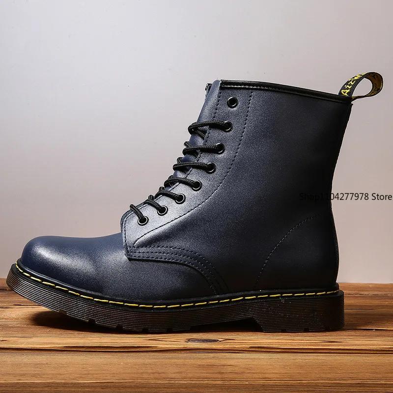 Fashion Genuine Leather Men Classic Six Hole Boots Fashion British Style Riding Short Ankle Boots Outdoor Boots Size 35-48 Women's Boot