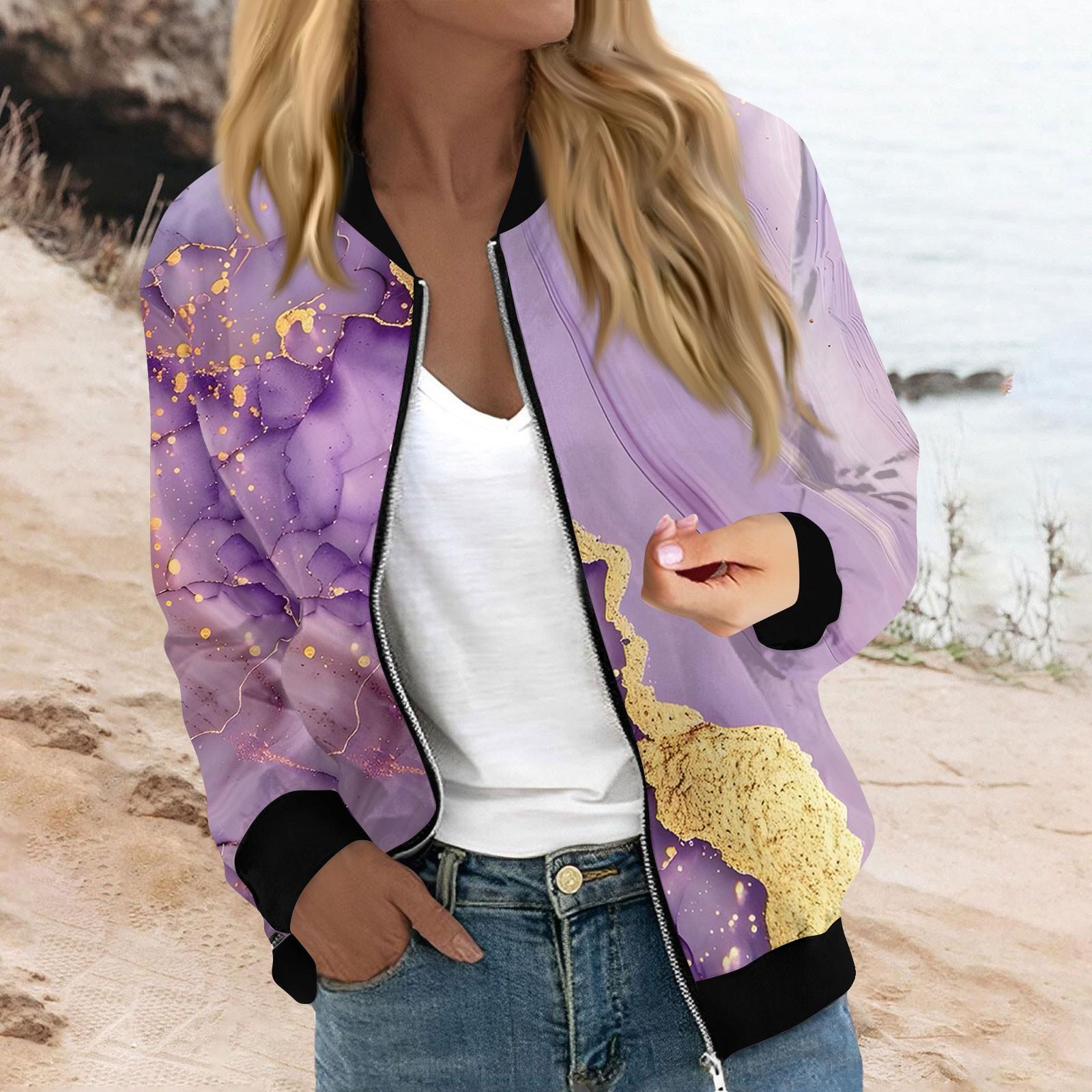 

Женская мода повседневная куртка с градиентным принтом на молнии с карманами M