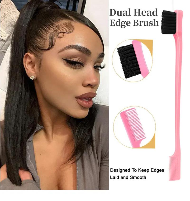 5pcs/set Beauty-health Set Nylon Teasing Brush Rat Tail Comb Double Side Edge Brush Alligator Hair Clips Salon Styling Tools