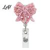 ID Card Holder Nurse Badge Reel Funny Retractable Glitter Acrylic Name Tag with Clip Clip Sparkly Cute for Teachers Student Staffs Bow Reel