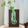 Wooden Glass Vase Transparent Flower Pot Desktop Ornament Hydroponic Flower Holder  Office