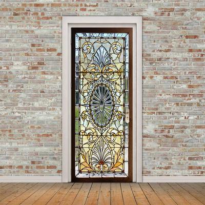 Central Retro Style Pattern 3D Door Sticker Corridor Sticker Simulation Decorative Wall Sticker Bungalow Waterproof And Moisture-Proof Wallpaper