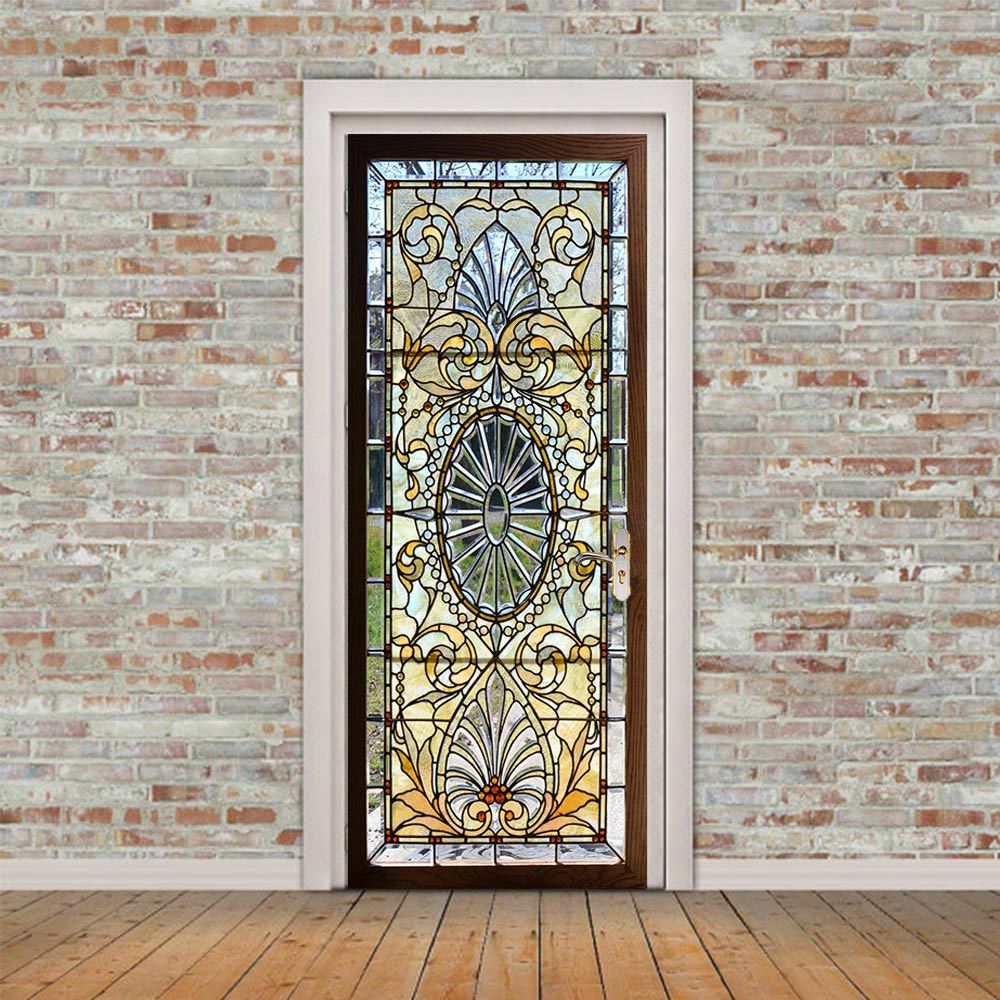 Central Retro Style Pattern 3D Door Sticker Corridor Sticker Simulation Decorative Wall Sticker Bungalow Waterproof And Moisture-Proof Wallpaper