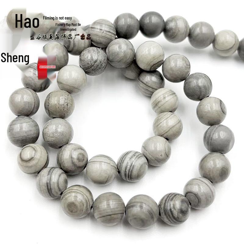 Natural Grey Line Stone Hand-Woven Bracelet with Grey Wood Grain Beads for DIY Jewelry Making 6mm (approx. 63 beads)