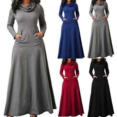 Damenkleid Einfarbig Schalkragen Elegant Lockerer Saum Herbstkleid für den Alltag