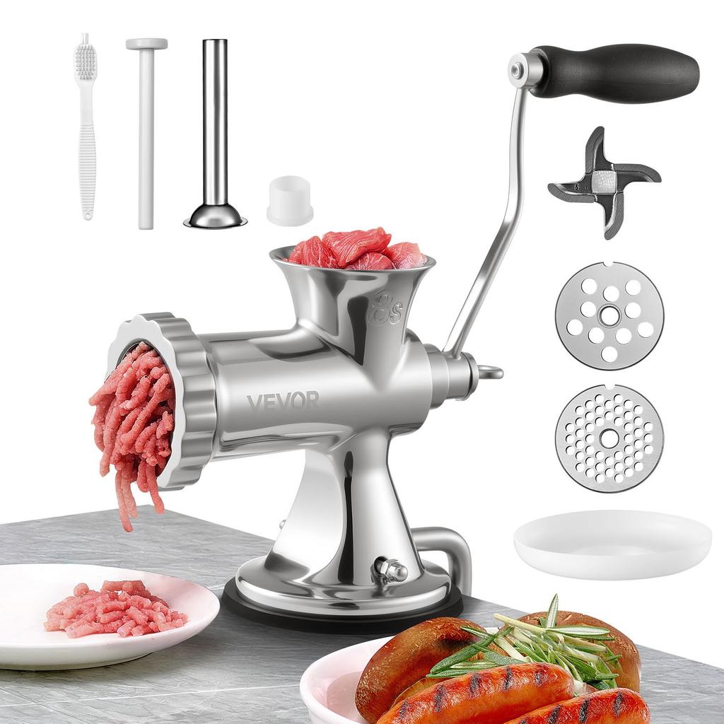 VEVOR Manual Meat Grinder, 304 Stainless Steel Hand Meat Grinder with Suction Cup + Steel Table Clamp