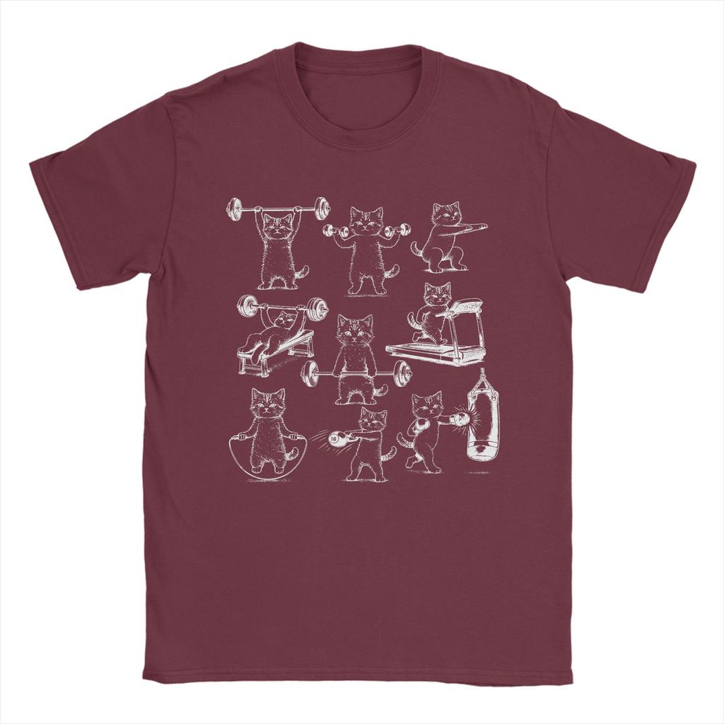 Vintage Weight Lifting Gym Cat Unisex T Shirts Casual Tees Short Sleeve Crewneck TShirt 100 Cotton Printed Tops