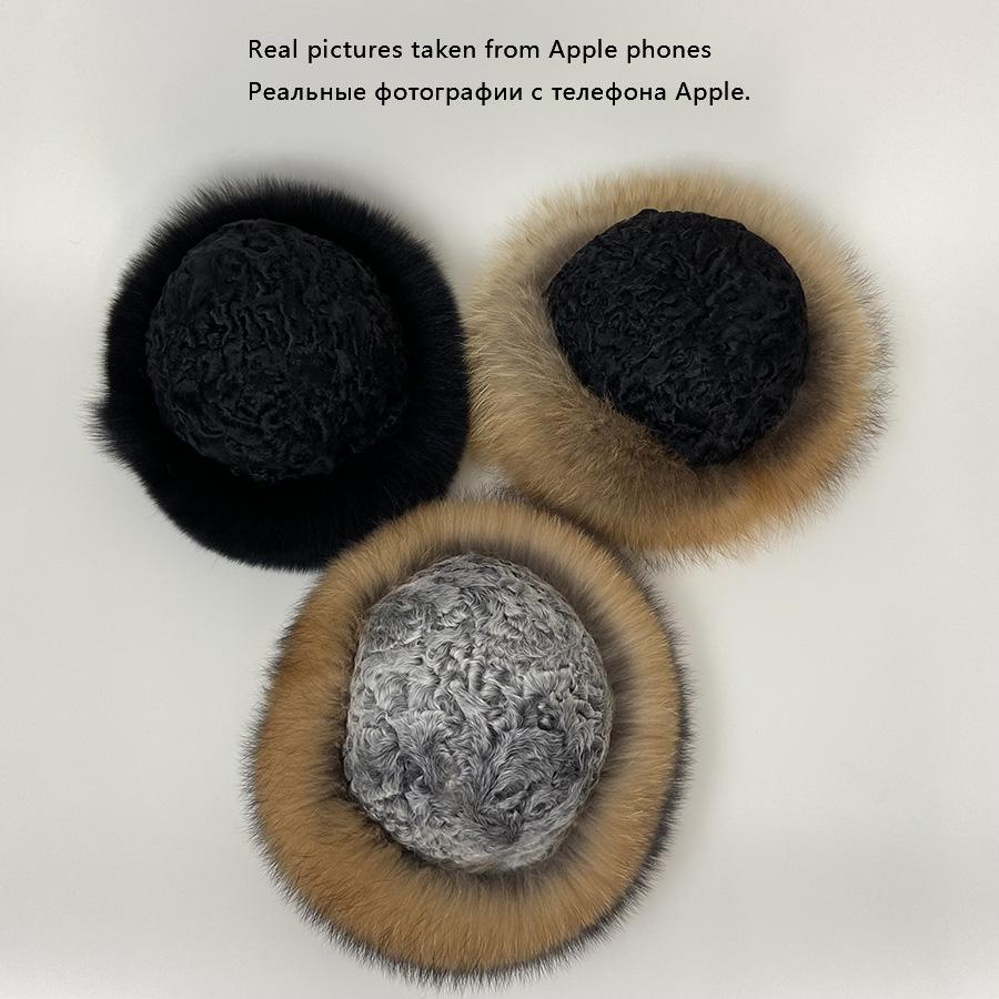 Fluffy Winter Fur Hats Women Warm Furry Outdoor Real Fur Fedora Caps Thick Bucket Snow Dome Hat