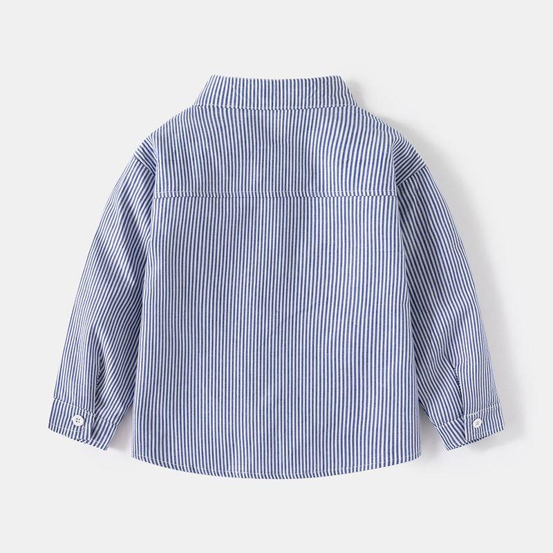 Boys' Stripes Long Sleeves Shirt Spring and Autumn Kids Stand Collar Bear Shirt K-style Baby Boy Western Style Leisure Tops