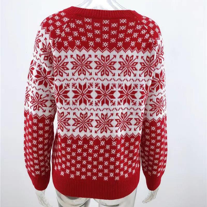 IHUASU Women's Snowflake Knit Loose Christmas Long Sleeve Pullover O-Neck Knitted Sweater