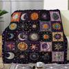 Comfortable Retro Celestial Moon Star Flannel Blanket Soft Suitable for Sofas Beds Offices Travel Machine All Season Comfortable