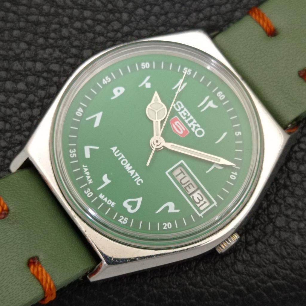 Seiko 5 AUTOMATIC 6349A VINTAGE JAPAN MENS ARABIC GREEN DIAL WATCH A701404-5 R206b-a701404