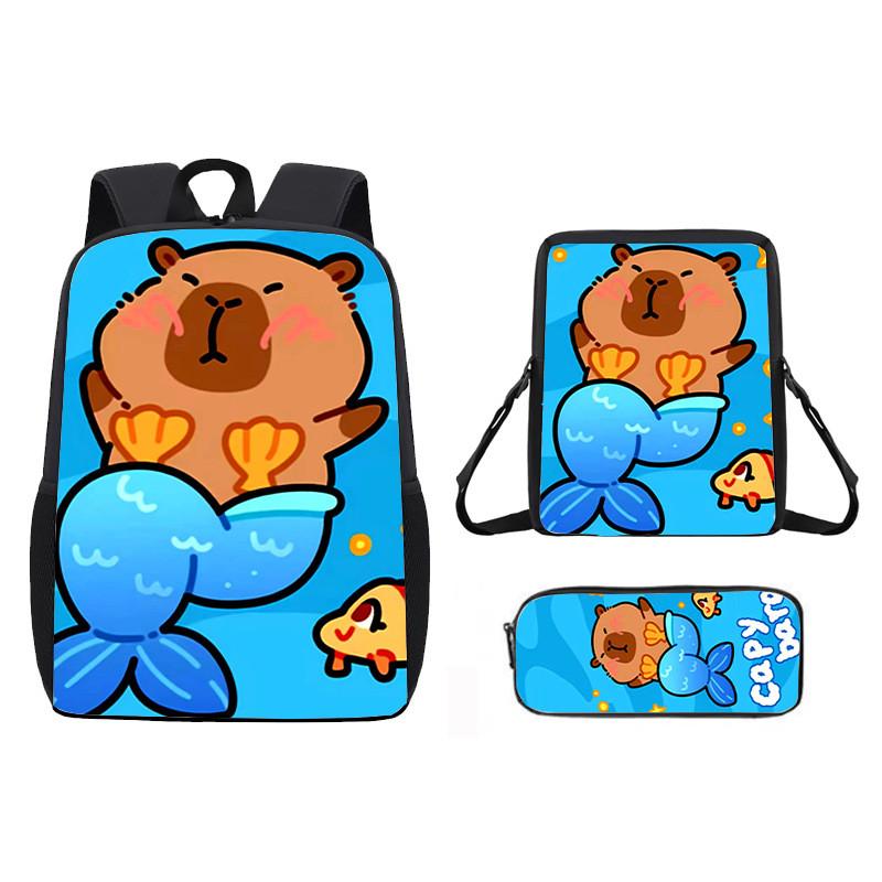 Cartoon Capybara Pattern Backpack Shoulder Bag Pencil Case Three Piece Set