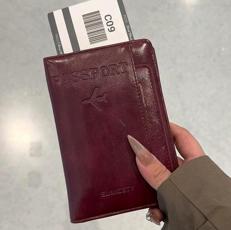 

Дорожній гаманець-паспорт, ретро, великої місткості, шкіряний захисний чохол для документів, сумка для зберігання, багатофункціональний органайзер, візитниця вина червоного кольору