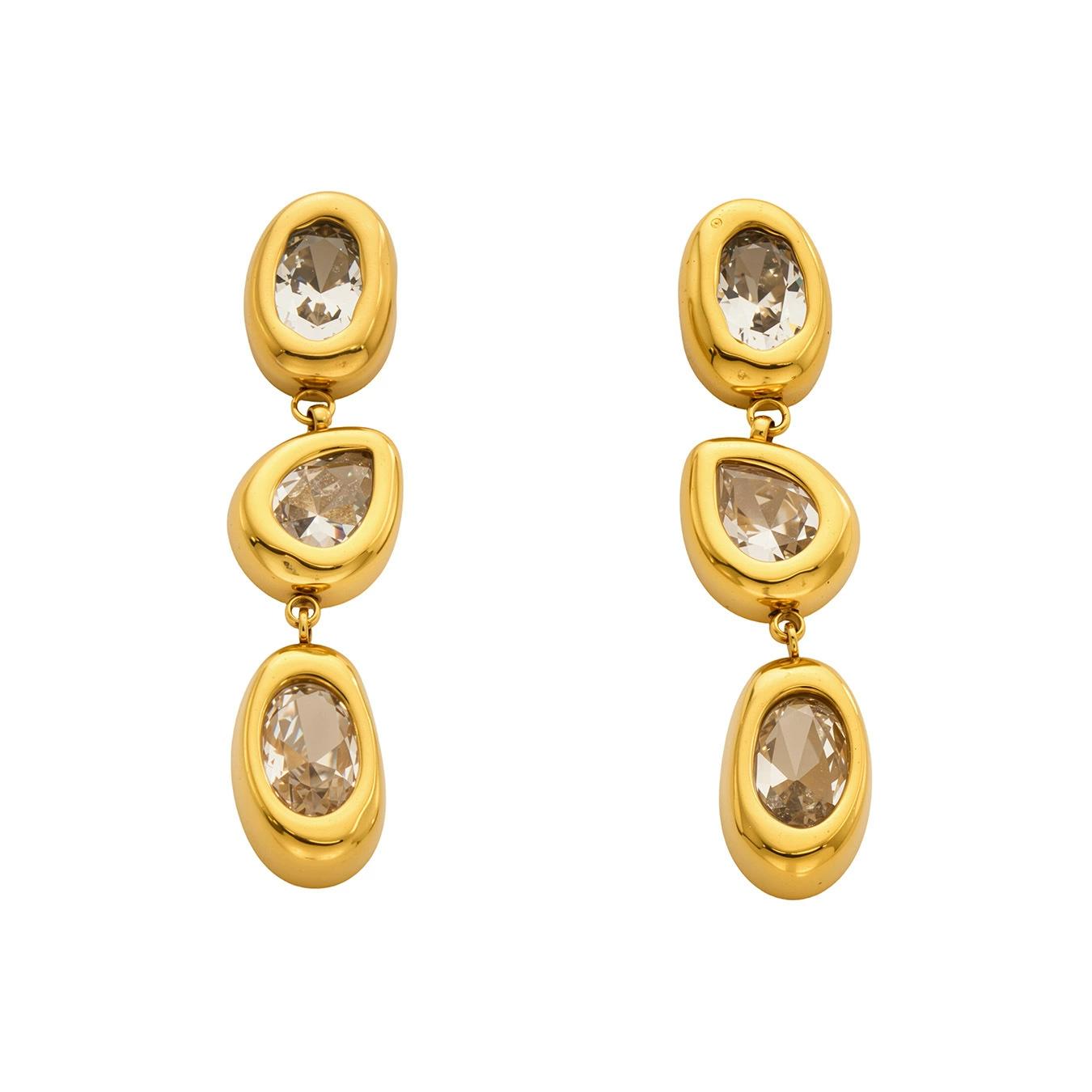 

Pendientes largos de acero inoxidable con circonitas, elegantes joyas chapadas en oro para mujer