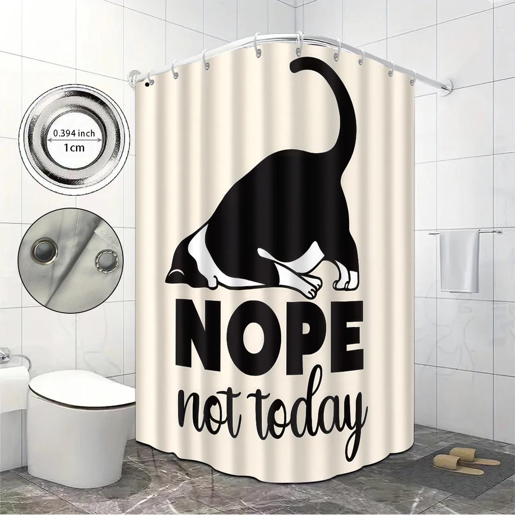 1pc Cute Funny Cat Print Waterproof Shower Bathe Partition Privacy Hanging Curtain with 12 Hook Multiple Sizes Easy Installati