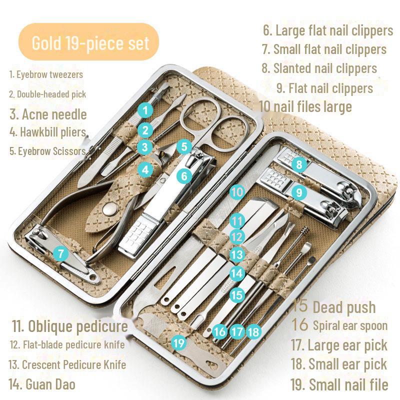 Stainless Steel Nail Clippers Set for Hands and Feet - Includes Dead Skin Remover and Hawkbill Pliers.