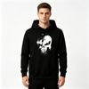 Men Adult Long Sleeve Hoodie, Distressed Dripping Cross Skull Print Casual Loose Pullover Hooded Sweatshirt for Autumn Winter Street Daily Wear