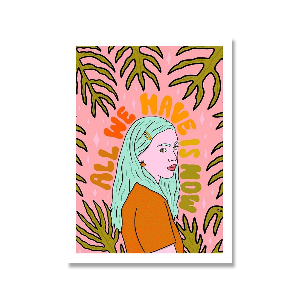 Przytulny abstrakcyjny plakat ścienny sztuka drukuj przyszłość wszechświat marzycielka dziewczyna kaktus różowy pomysł podróż pocztówki płótno malarstwo wystrój domu