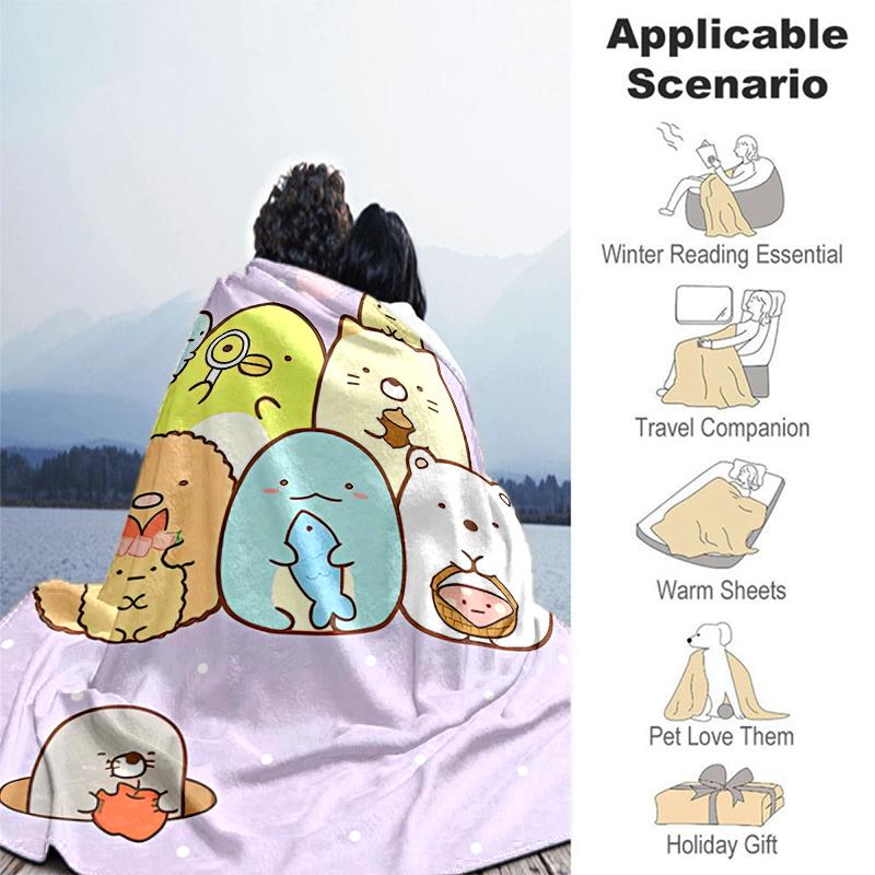 1pc Blanket Sumikko Gurashi Print Design, Lightweight Blanket for Sofa, Bed- Soft &Warm, Gift for All Seasons like Christmas, Halloween