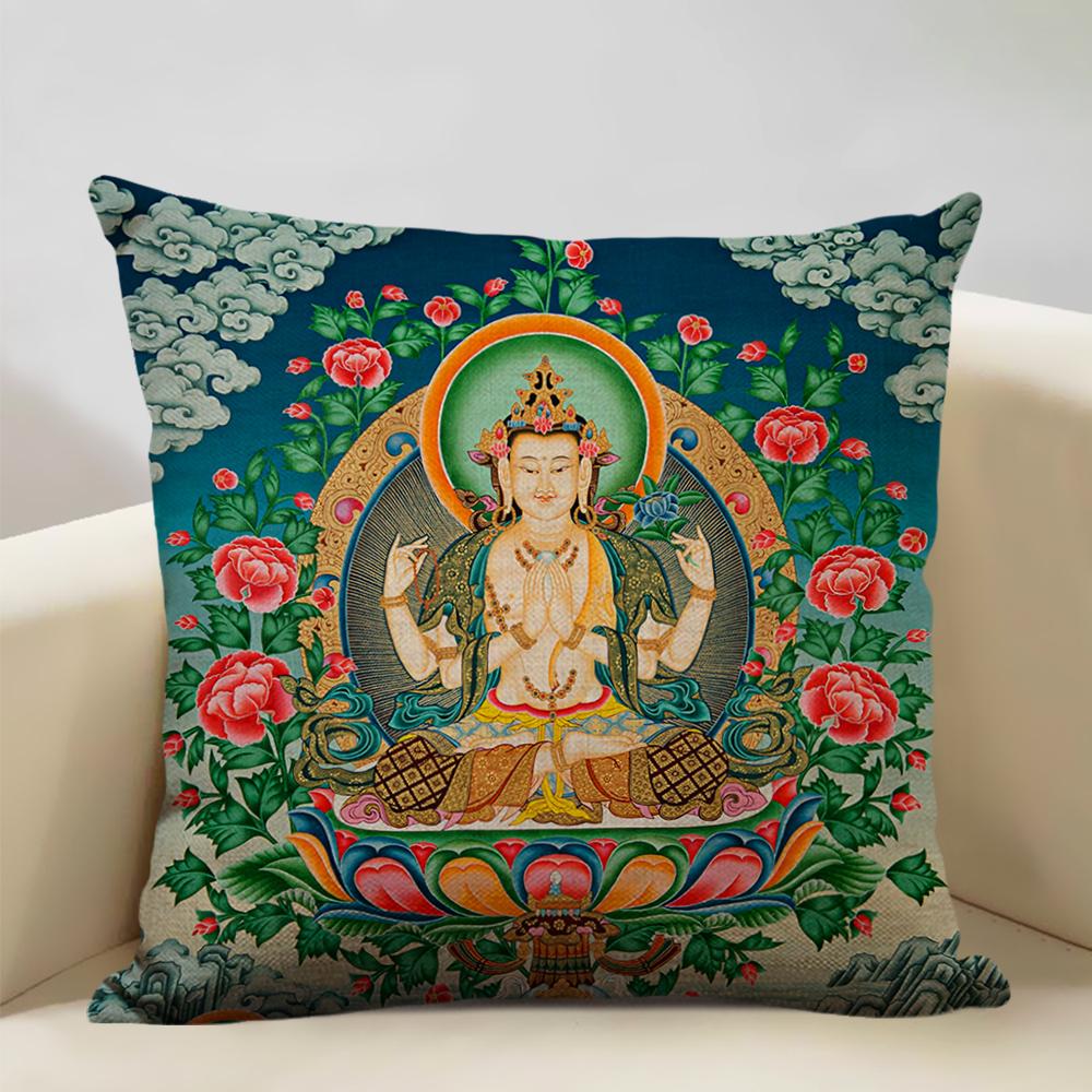 Home Decor Cushion Cover 45x45cm Pillowcase Decoration Buddhist Portrait Art Pattern Home Textile Pillow Cases