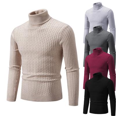 Men's High Neck Sweater Solid Color Turtleneck Pullover Knitted Sweaters Casual Turtleneck Sweatwear Mens Fall Winter