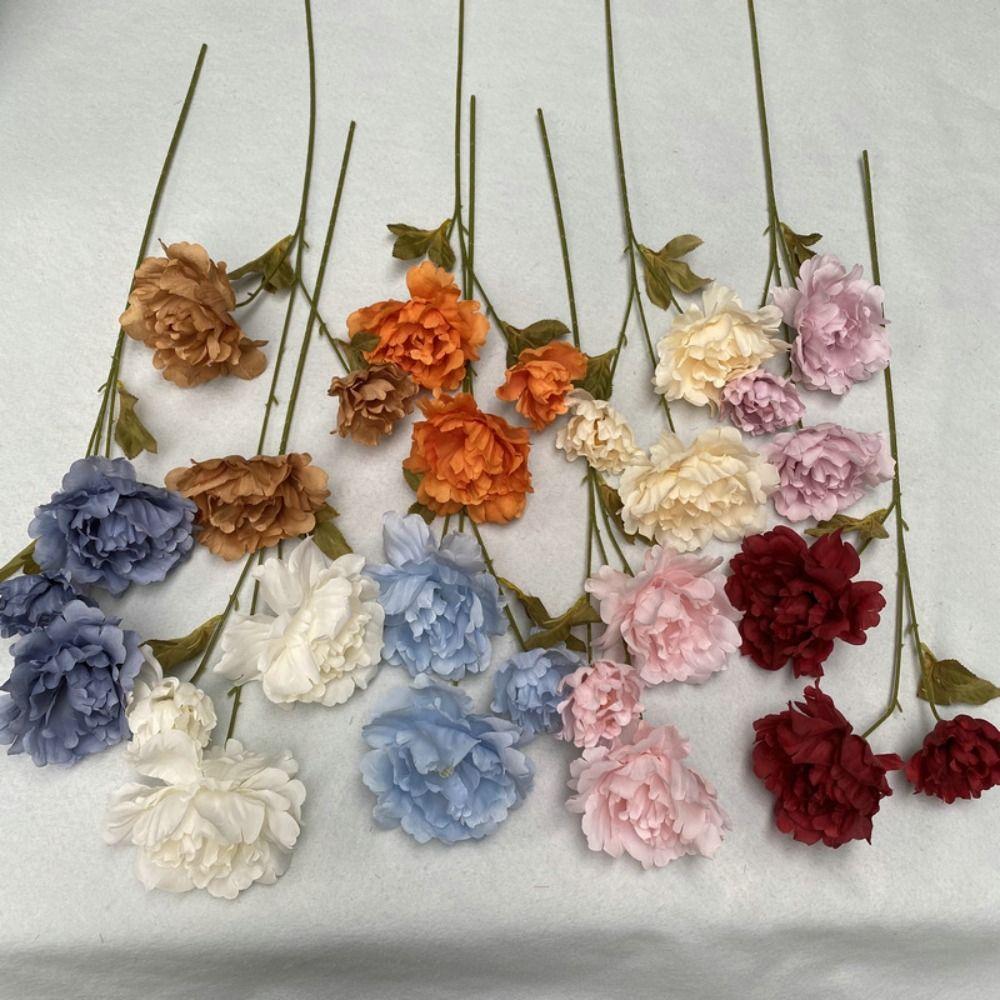 

Handmade Simulation Peony Bouquet 3 Heads Fake Flower Artificial Silk Peony Flowers Holiday Decor
