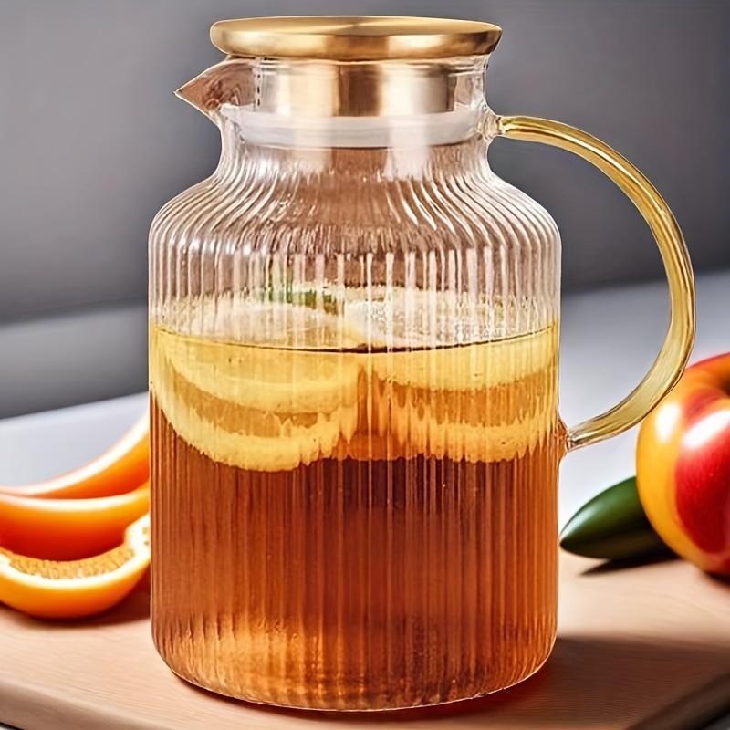 1pc Ribbed Glass Pitcher With Lid Heavy Duty High Borosilicate Glass Water Pitcher Drink Carafe For Hot And Cold Beverges Drinkware
